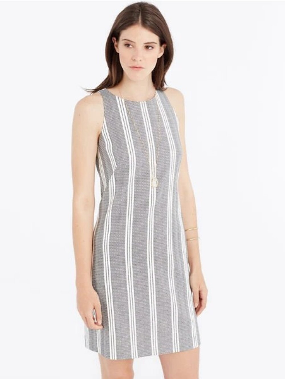 Ann Taylor Striped Cotton Blend Sleeveless Shift Dress Sz 10